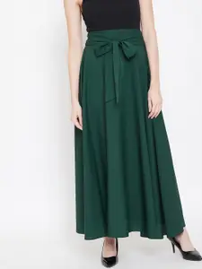 Berrylush Green Bow Tie Waist Flared Maxi Skirt