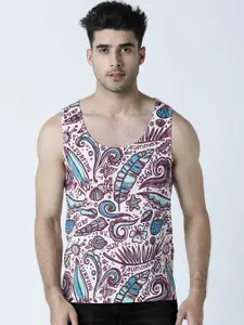 Huetrap Men Pink & Blue Printed Scoop Neck T-shirt