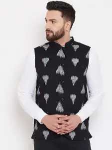 even Men Black & Grey Printed Woven Nehru Jacket