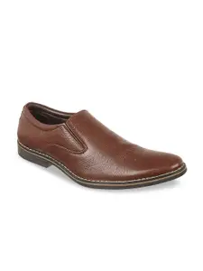 Vardhra Men Tan Brown Textured Leather Formal Slip-Ons