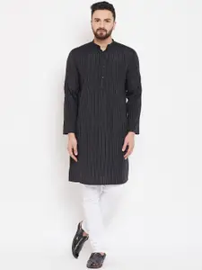even Men Black & Grey Striped Straight Kurta
