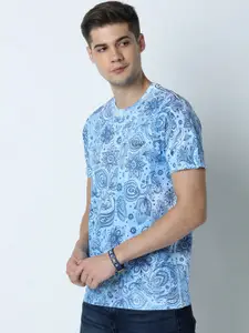 Huetrap Men White & Blue Printed Round Neck T-shirt