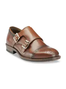 Teakwood Leathers Men Brown Textured Leather Formal Monks