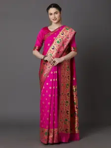 Mitera Pink Silk Blend Woven Design Banarasi Saree