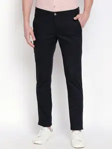 Basics Men Navy Blue Tapered Fit Solid Regular Trousers
