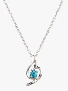 Peora Women White Gold-Plated & Blue Crystal-Studded Pendant With Chain