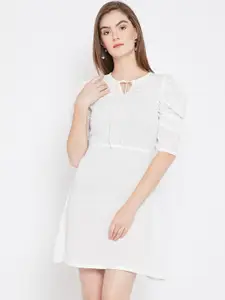 Imfashini Women White Self Design Fit and Flare Dress