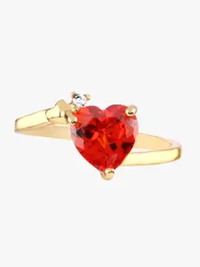 Peora Women 18K Gold Plated & Red Austrian Crystal-Studded 'Queen Heart' Ring