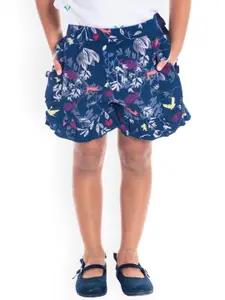 Cherry Crumble Girls Blue Printed Regular Fit Shorts