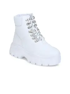 Truffle Collection Women White Solid Heeled Boots