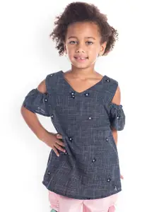 Cherry Crumble Girls Grey Checked A-Line Cotton Top