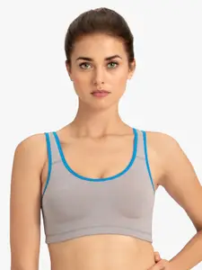 Amante Grey & Blue Solid Non-Wired Lightly Padded Sports Bra - ABR18102