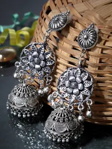 Moedbuille Silver-Plated Floral Jhumkas