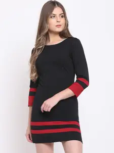 RIVI Women Black and Red Striped Mini Sheath Dress