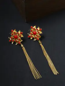 Tistabene Gold-Plate & Red Handcrafted Floral Drop Earrings