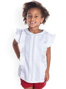 Cherry Crumble Girls White Solid Shirt Style Cotton Top