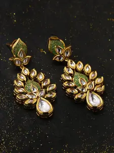 Tistabene Gold-Toned & Green Floral Drop Earrings