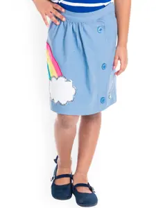 Cherry Crumble Girls Blue Sequinned Straight Cotton Skirt