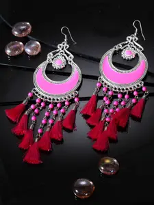 Moedbuille Pink & Silver-Toned Crescent Shaped Drop Earrings