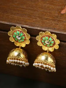 Tistabene Gold-Toned & Red Floral Jhumkas