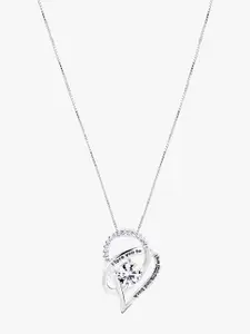 Peora Women Silver-Plated CZ Stone-Studded Double Heart-Shaped Pendant With Chain