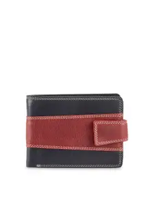 CALFNERO Men Black & Brown Colourblocked Two Fold Wallet