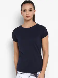 appulse Women Navy Blue Solid Round Neck T-shirt