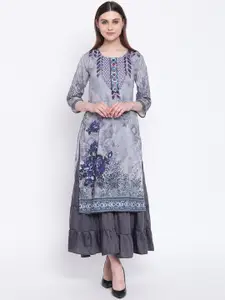 Kvsfab Women Grey Printed Ethnic Maxi Dress
