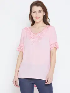 Camey Women Pink Solid High-Low Top