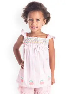 Cherry Crumble Girls Pink Checked A-Line Cotton Top