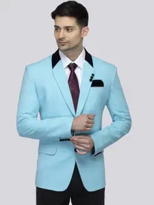 FAVOROSKI Men Blue Solid Slim-Fit Single-Breasted Blazer