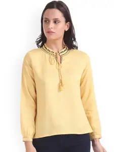 Bronz Women Yellow Solid A-Line Top