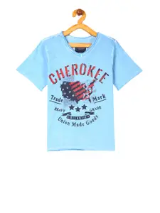 Cherokee Boys Blue Printed V-Neck Pure Cotton T-shirt