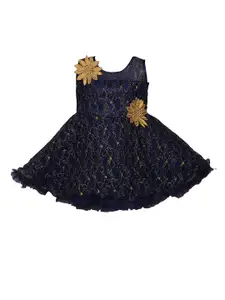 Wish Karo Girls Blue Self Design Fit and Flare Dress