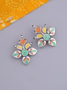 Voylla Silver-Plated Enamelled Floral Studs