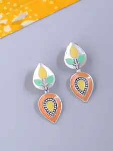 Voylla Multicoloured & Silver-Plated Enamelled Teardrop Shaped Studs