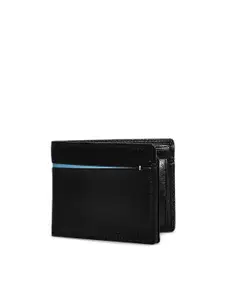 CALFNERO Men Black & Blue Solid Two Fold Wallet