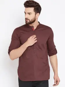 even Men Brown Solid Roll-Up Sleeves Straight Kurta