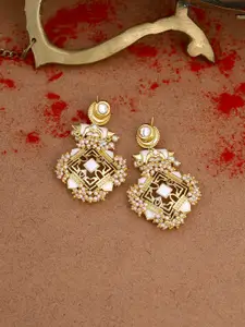 Voylla Gold-Toned Diamond Shaped Drop Earrings