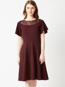 Miss Chase Women Maroon Embellished Fit and Flare Dress