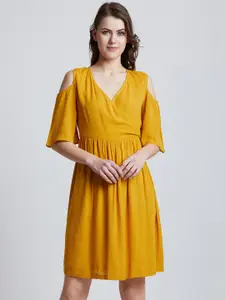 RARE ROOTS Women Yellow Solid Fit and Flare Dress