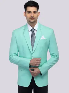 FAVOROSKI Men Sea Green Solid Slim-Fit Single-Breasted Blazer