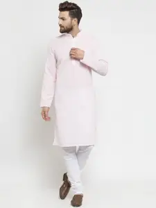 TREEMODA Men Pink & White Solid Straight Kurta with Pyjamas