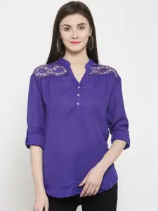 Purple State Women Blue Solid Top