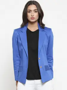 Purple State Women Blue Solid Single-Breasted Casual Blazer