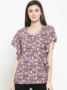 Purple State Women Maroon & White Floral Printed Top