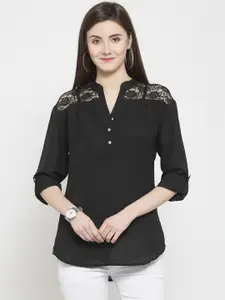 Purple State Women Black Solid Shirt Style Top