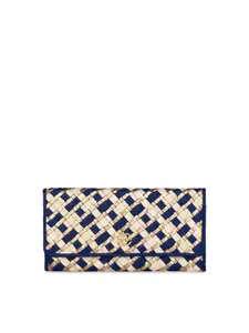 Eske Women Blue & Beige Solid Two Fold Wallet