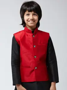 SOJANYA Boys Maroon Solid Woven Nehru Jacket