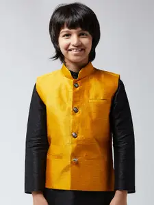 SOJANYA Boys Mustard Yellow Solid Woven Nehru Jacket
